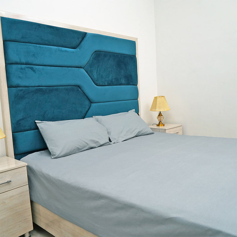 High Quality Polycotton Fitted Bedsheet Set with Pillowcases-3 Sizes, 2 Colors (Grey & White)