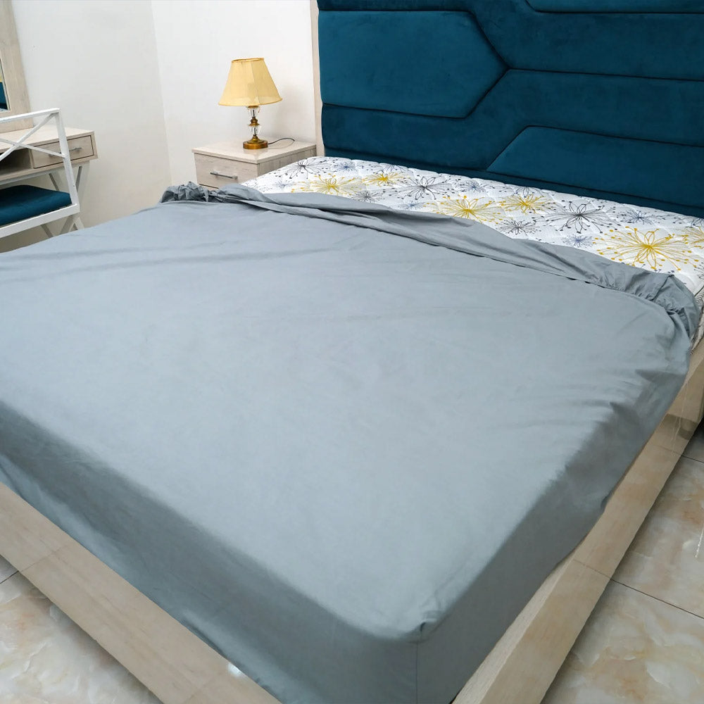 High Quality Polycotton Fitted Bedsheet Set with Pillowcases-3 Sizes, 2 Colors (Grey & White)