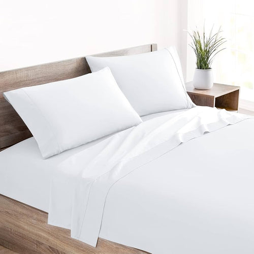 3 Piece Extra Deep Pocket King Fitted Sheet - Ultra Soft Polycotton White Breathable Bed Sheet (150x200+40cm) with 2 Pillowcases(50x75) - Hypoallergenic Fade Resistant Bedding