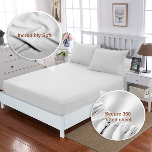 3 Piece Extra Deep Pocket King Fitted Sheet - Ultra Soft Polycotton White Breathable Bed Sheet (150x200+40cm) with 2 Pillowcases(50x75) - Hypoallergenic Fade Resistant Bedding